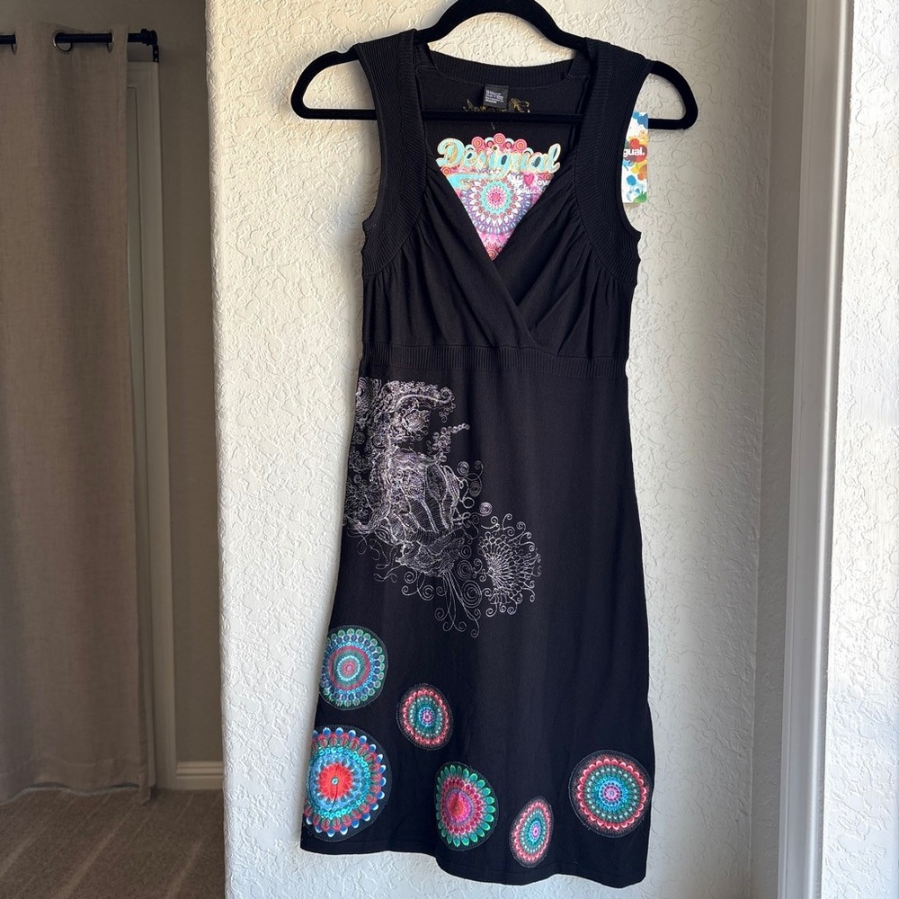 Desigual Y2K Womens S Dress Black Sequin Mandala Knit Sleeveless Dopamine 2000